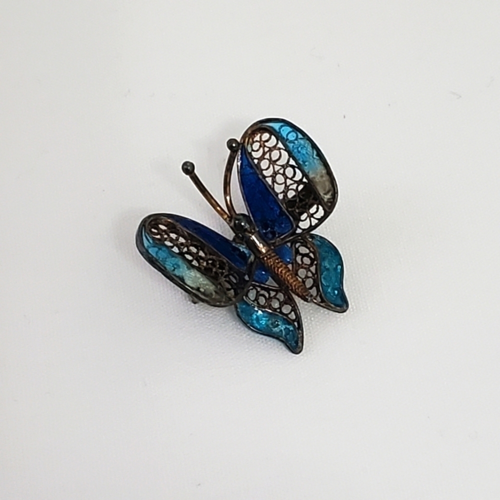 Vintage Butterfly Filigree Cloisonne Brooch/Pin